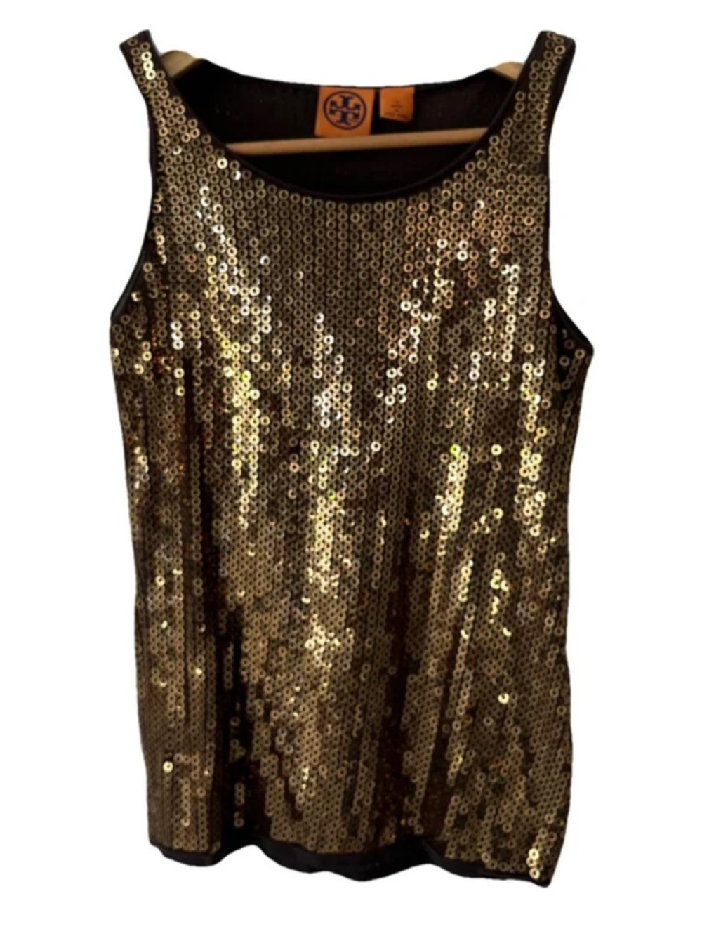 Tory Burch Gold Sequin Scoop Neck Tank size 0